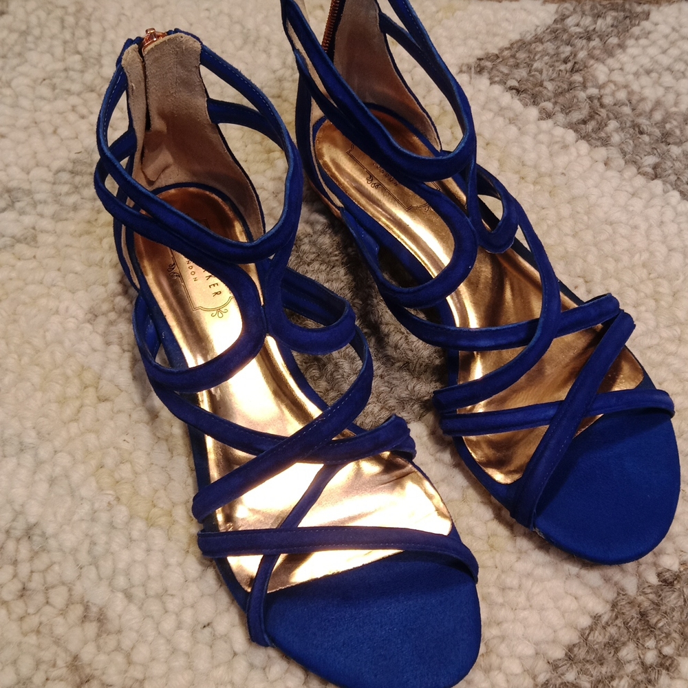 Ted Baker London Cobalt Blue Strappy Sandals with Gold Insole